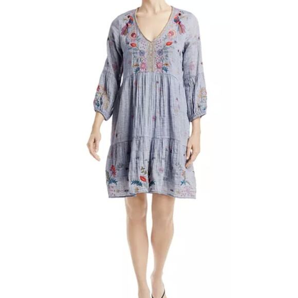 Johnny Was Lucy Embroidered Whimsical Owl Embroidered Tiered Dress w Slip SZ XL - Picture 1 of 16